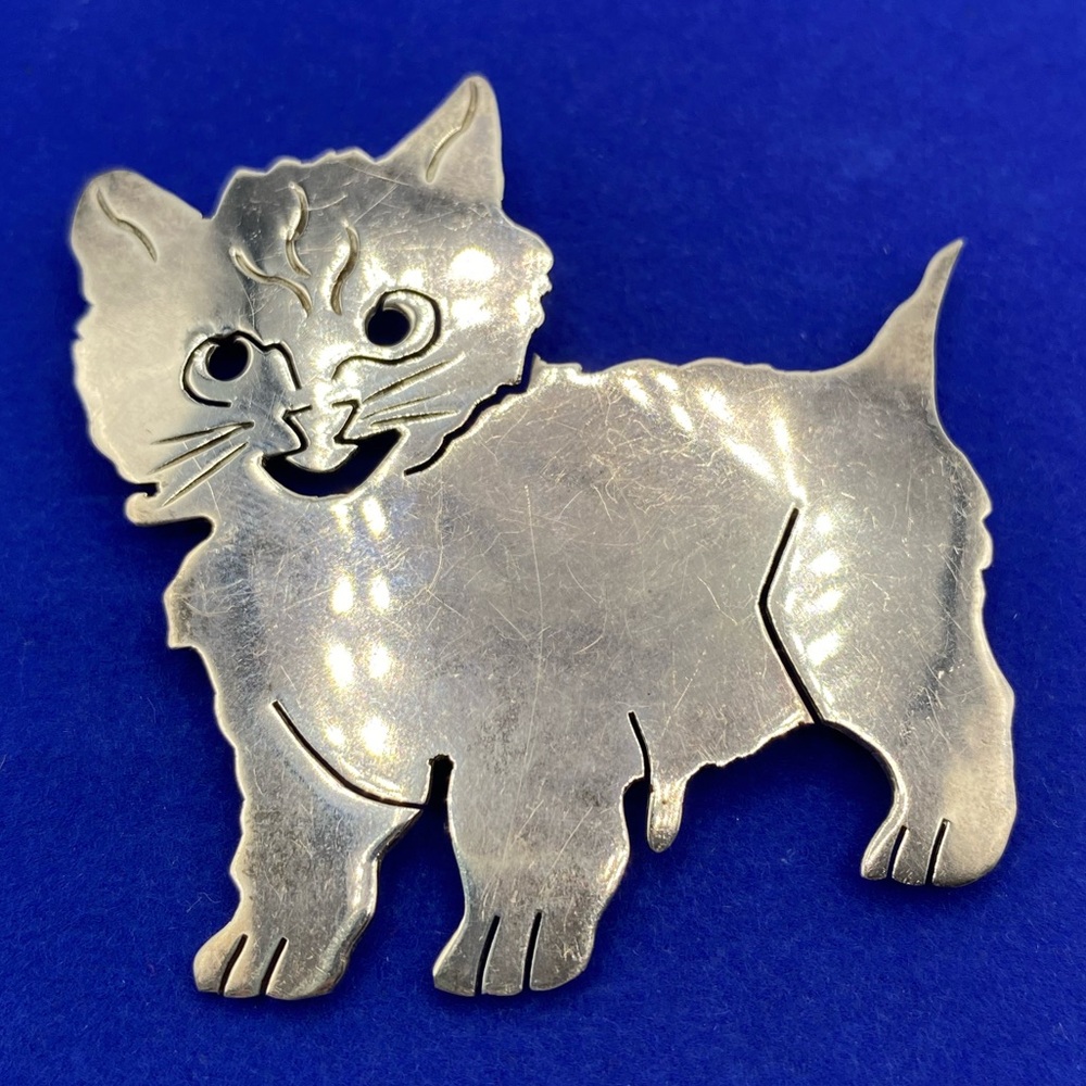 Vintage Sterling Silver Big Cat Brooch